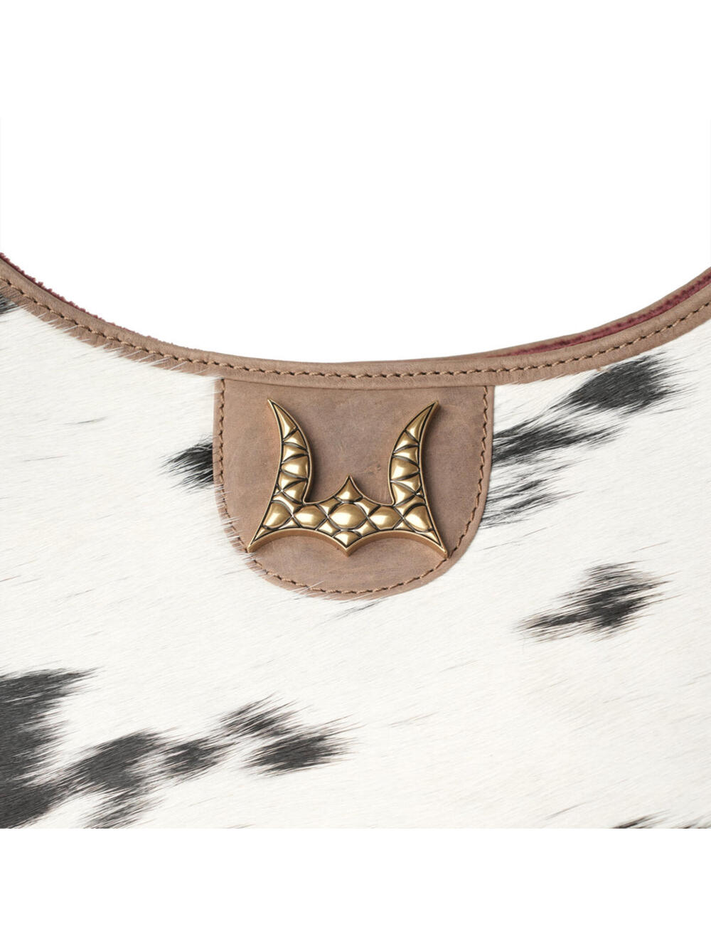 LW Large Purse - Black & White Cowhide with Oiled Brown Leather - Picture 4 of 8